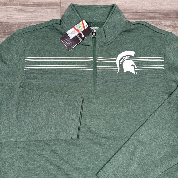 Michigan State Spartans Men's XL Quarter Zip Pullover Top Green Logo Size XL NEW - Picture 1 of 5